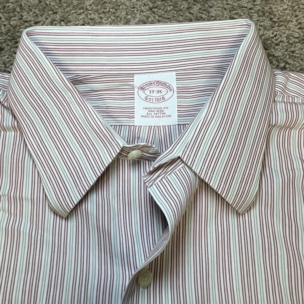 Brooks Brothers Traditional‎ fit Mens 17-35 Non-Iron Striped Cotton Shirt office